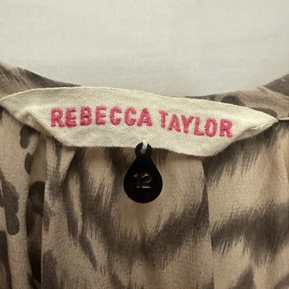 Rebecca Taylor Animal Print Silk Mini Dress Size 12 Blouson Balloon Sleeve - Picture 3 of 5